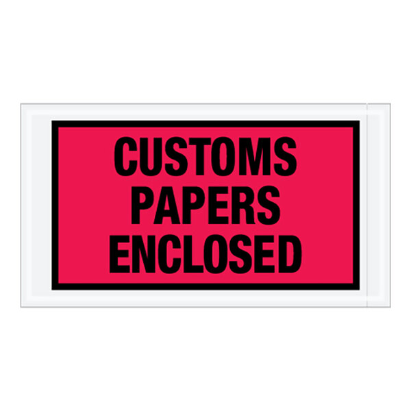 Lavex 5 1/2" x 10" 2 Mil Red Full Face Printed Polyethylene Customs Papers Enclosed Envelope - 1,000/Case