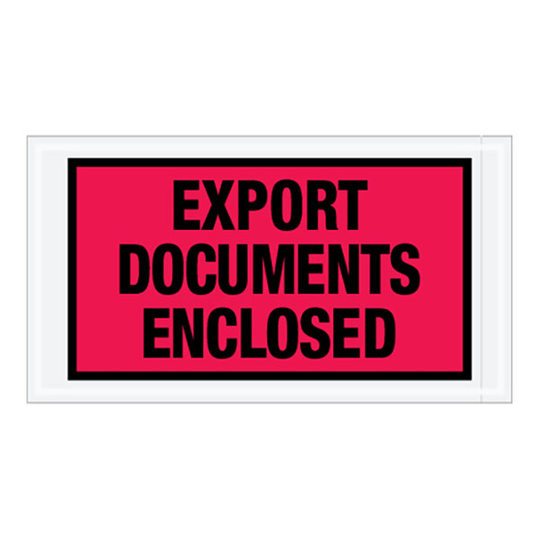 Lavex 5 1/2" x 10" 2 Mil Red Full Face Printed Polyethylene Export Documents Enclosed Envelope - 1,000/Case
