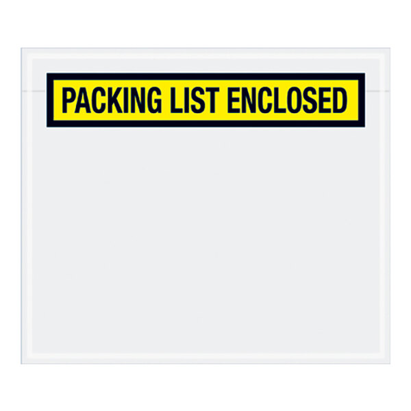 Lavex 6" x 7" 2 Mil Yellow Panel Face Printed Polyethylene Packing List Envelope - 1,000/Case