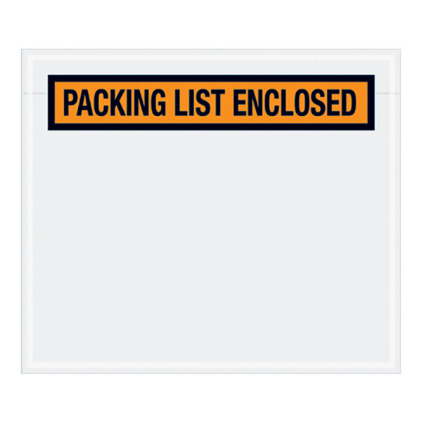 Lavex 6" x 7" 2 Mil Orange Panel Face Printed Polyethylene Packing List Envelope - 1,000/Case