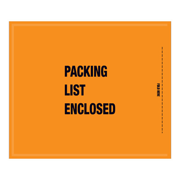 Lavex 8 1/2" x 10" 2 Mil Orange Full Face Printed Polyethylene Packing List Envelope - 1,000/Case