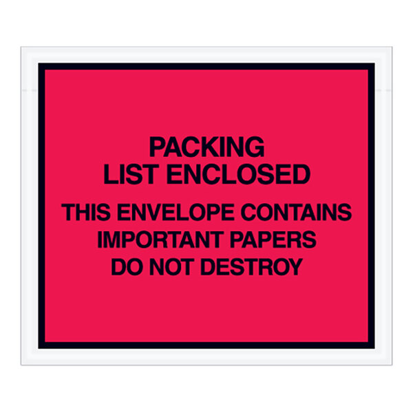Lavex 6" x 7" 2 Mil Red Full Face Printed Polyethylene Packing List Envelope - 1,000/Case