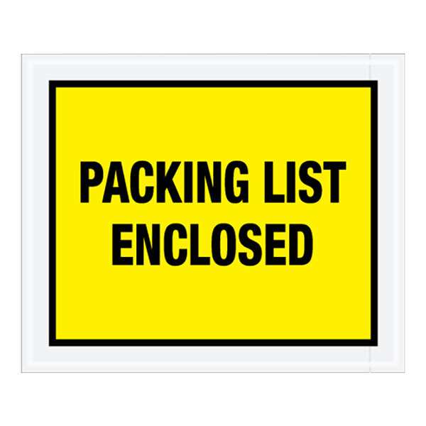 Lavex 10" x 12" 2 Mil Yellow Full Face Printed Polyethylene Packing List Envelope - 500/Case