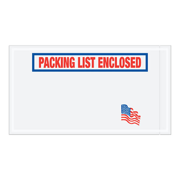 Lavex 5 1/2" x 10" 2 Mil Red and Blue Printed Polyethylene Packing List Envelope with Flying USA Flag - 1,000/Case