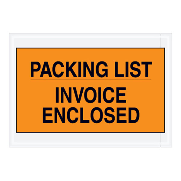Lavex 7" x 10" 2 Mil Orange Full Face Printed Polyethylene Packing List / Invoice Enclosed Envelope - 1,000/Case