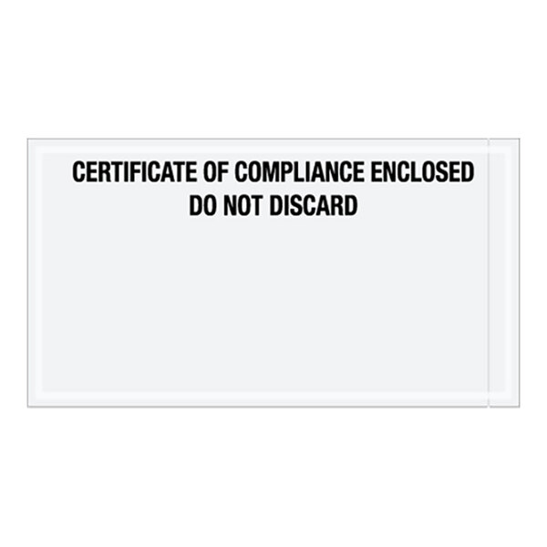 Lavex 6" x 11" 2 Mil Clear Printed Polyethylene Certificate of Compliance Envelope - 1,000/Case