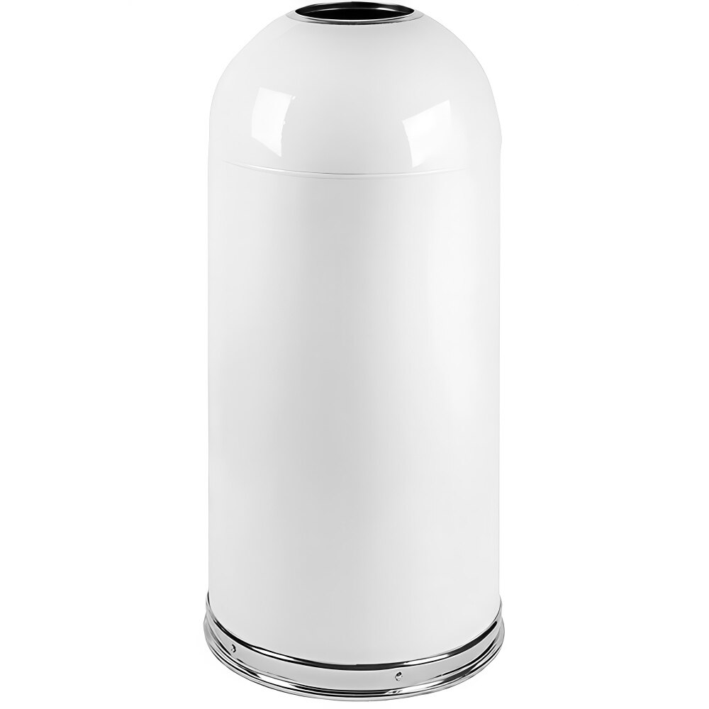 Witt Industries 415DTWH 15 Gallon White Steel Round Indoor Decorative Trash Can with Open Dome Lid