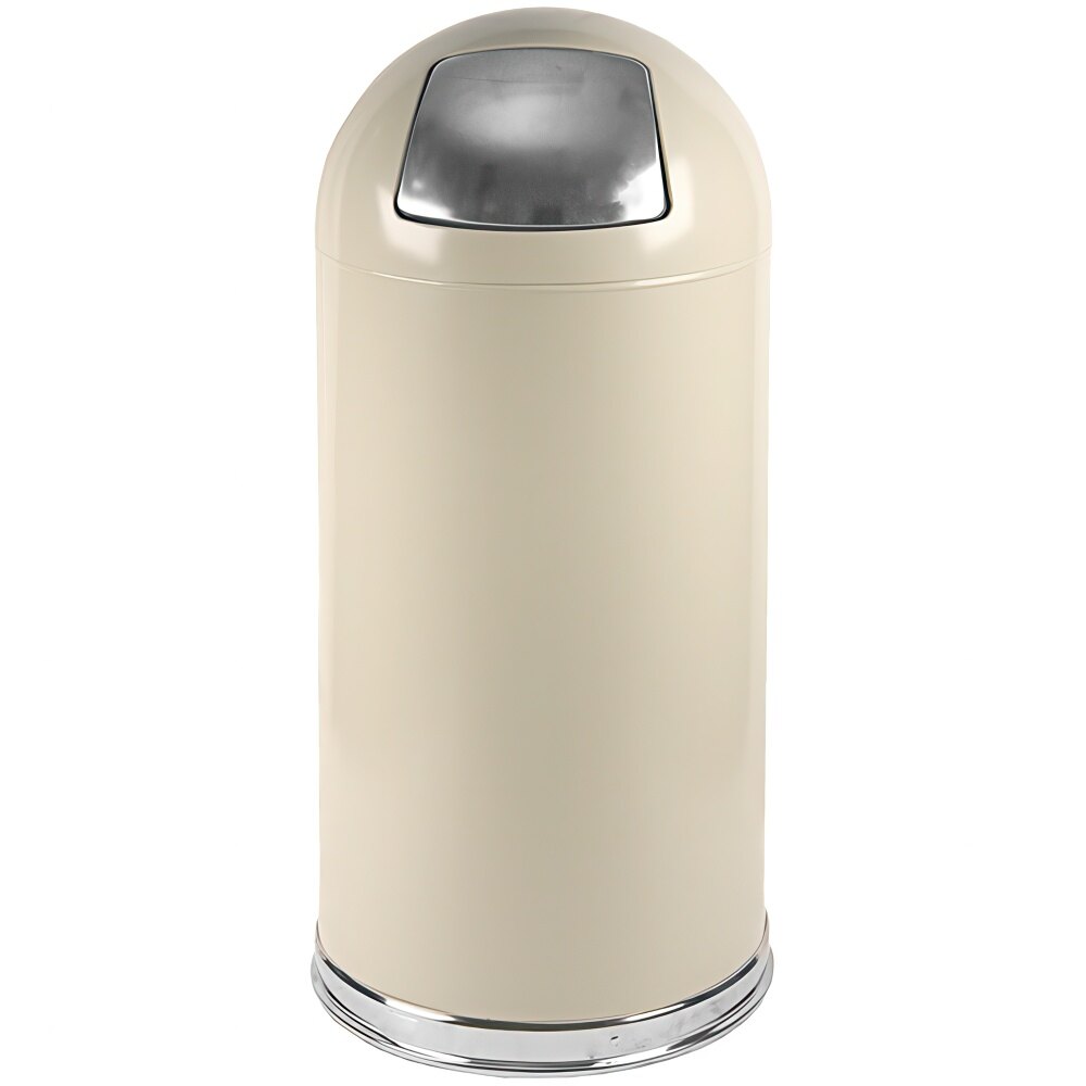 Witt Industries 15DTAL 15 Gallon Almond Steel Round Indoor Decorative Trash Can with Push Door Dome Lid