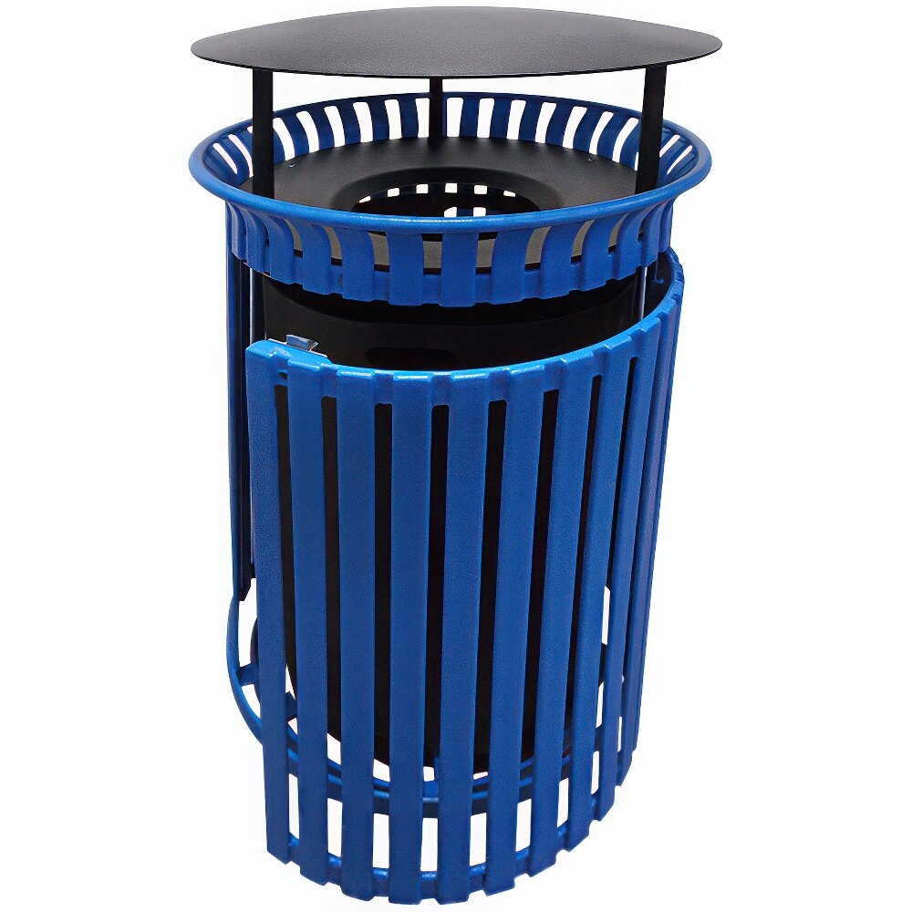 Wausau Tile MF3228 36 Gallon Flat Steel Round Trash Can with Aluminum Funnel Lid, Rain Hood, and Side Door