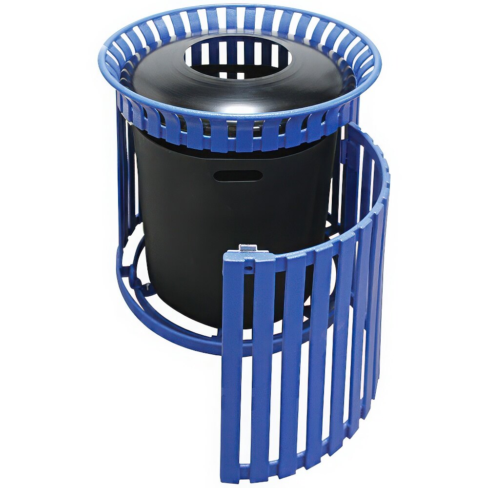 Wausau Tile MF3215 24 Gallon Flat Steel Round Trash Can with Aluminum Pitch-In Lid and Side Door