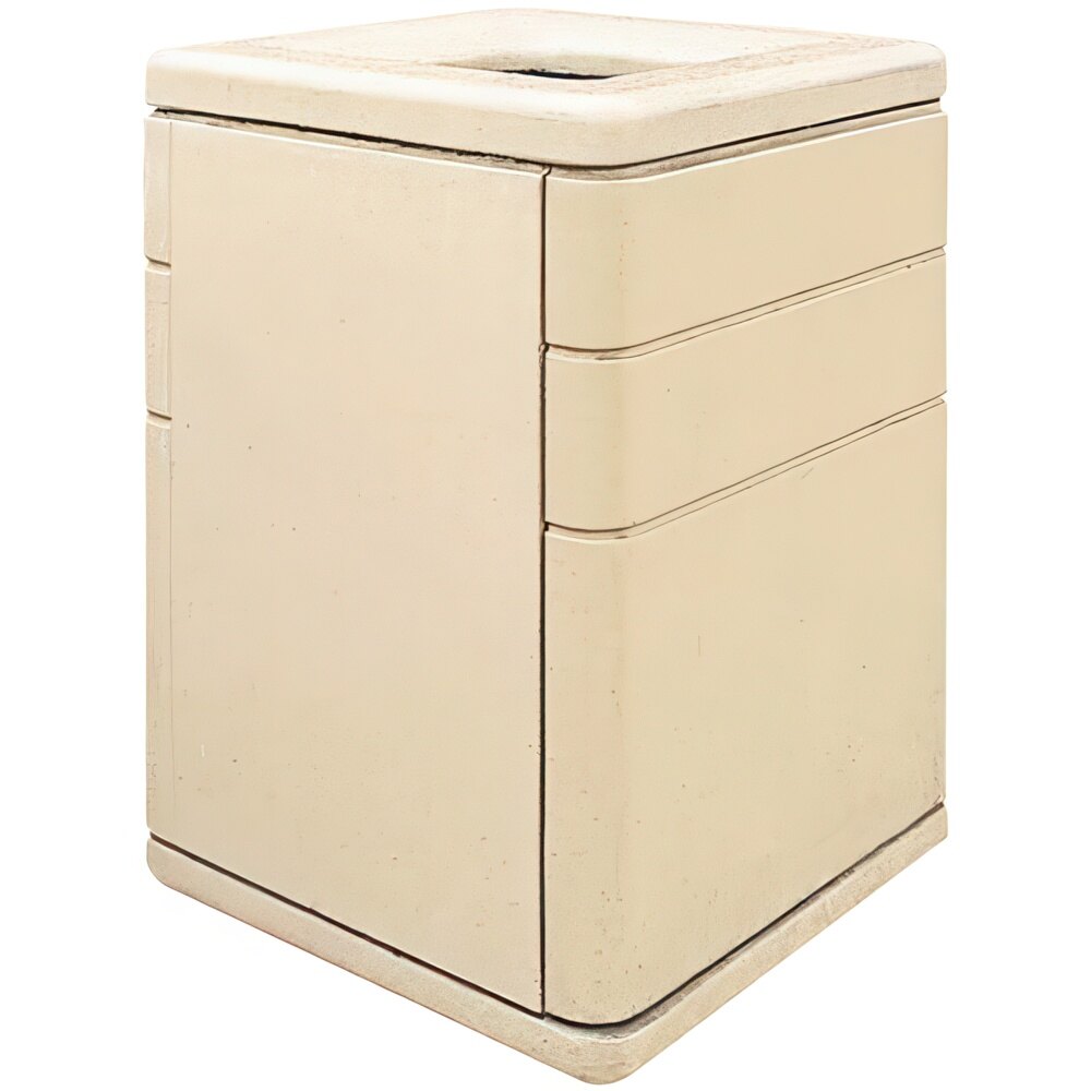 Wausau Tile TF1045 44 Gallon Concrete Square Trash Can with Pitch-In Lid and Side Door