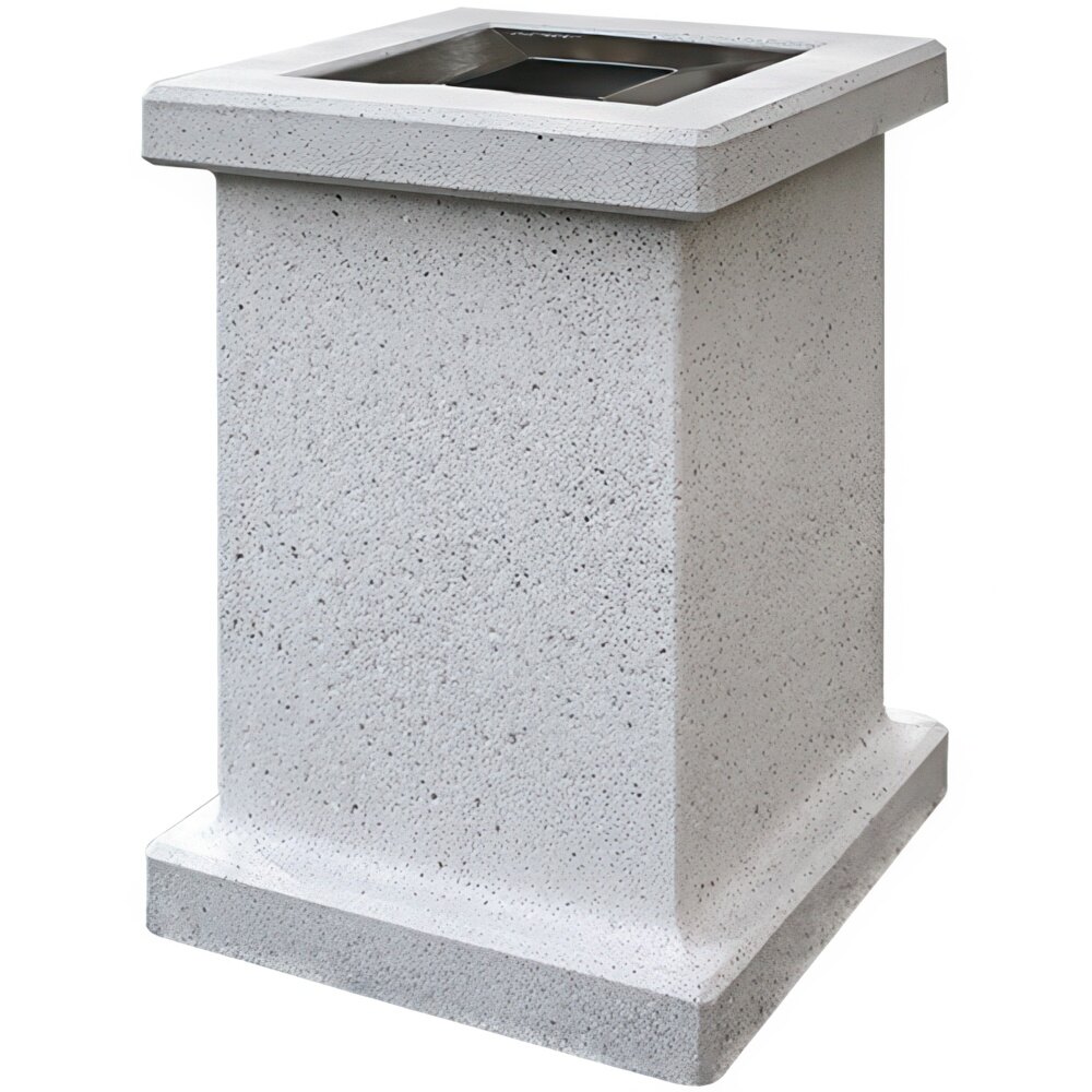 Wausau Tile SL103 22 Gallon Concrete Square Trash Can with Aluminum Funnel Lid