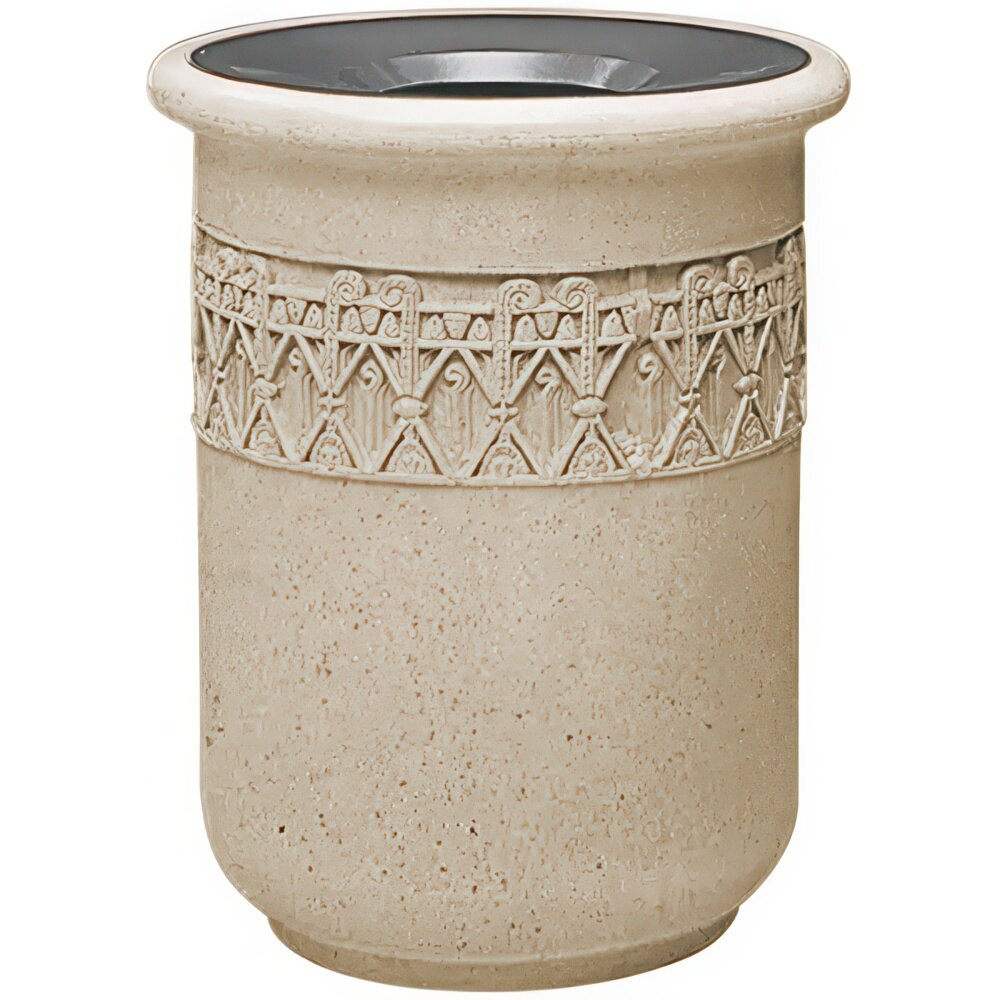 Wausau Tile TF1115 24 Gallon Concrete Round Decorative Outdoor Trash Can with Aluminum Funnel Lid