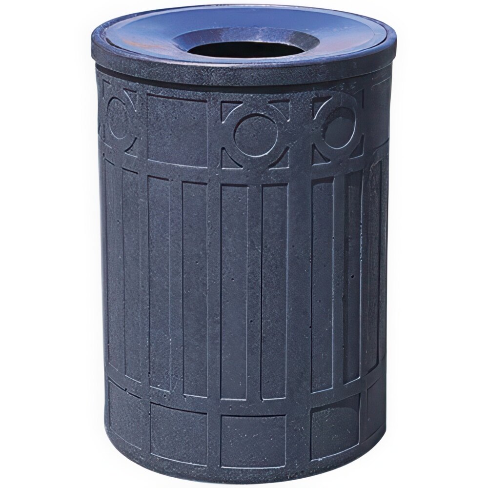 Wausau Tile WS1041 Boca Raton 39 Gallon Concrete Round Decorative Outdoor Trash Can with Aluminum Funnel Lid