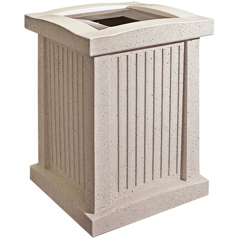 Wausau Tile SL102 Prairie 22 Gallon Concrete Square Trash Can with Aluminum Funnel Lid