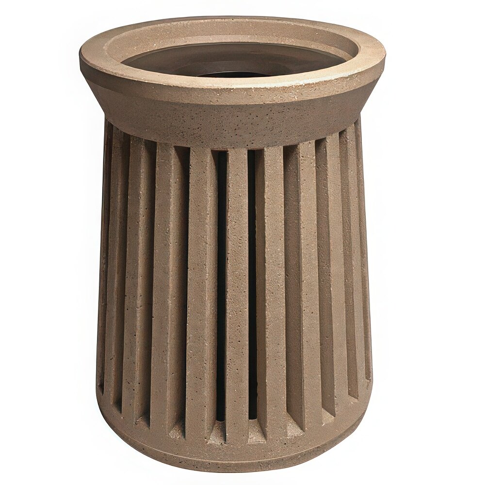 Wausau Tile SL100 39 Gallon Concrete Round Trash Can with Aluminum Lid