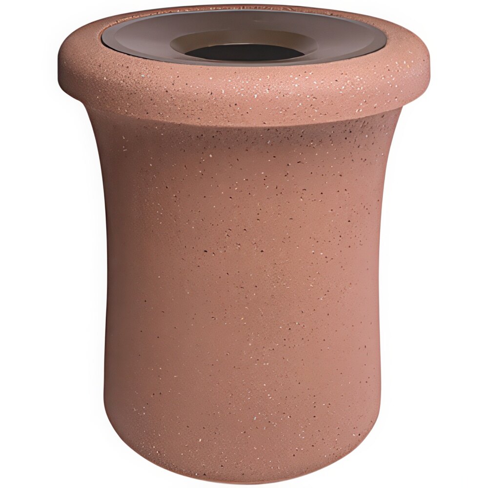 Wausau Tile WS1010 39 Gallon Concrete Round Trash Can with Aluminum Funnel Lid