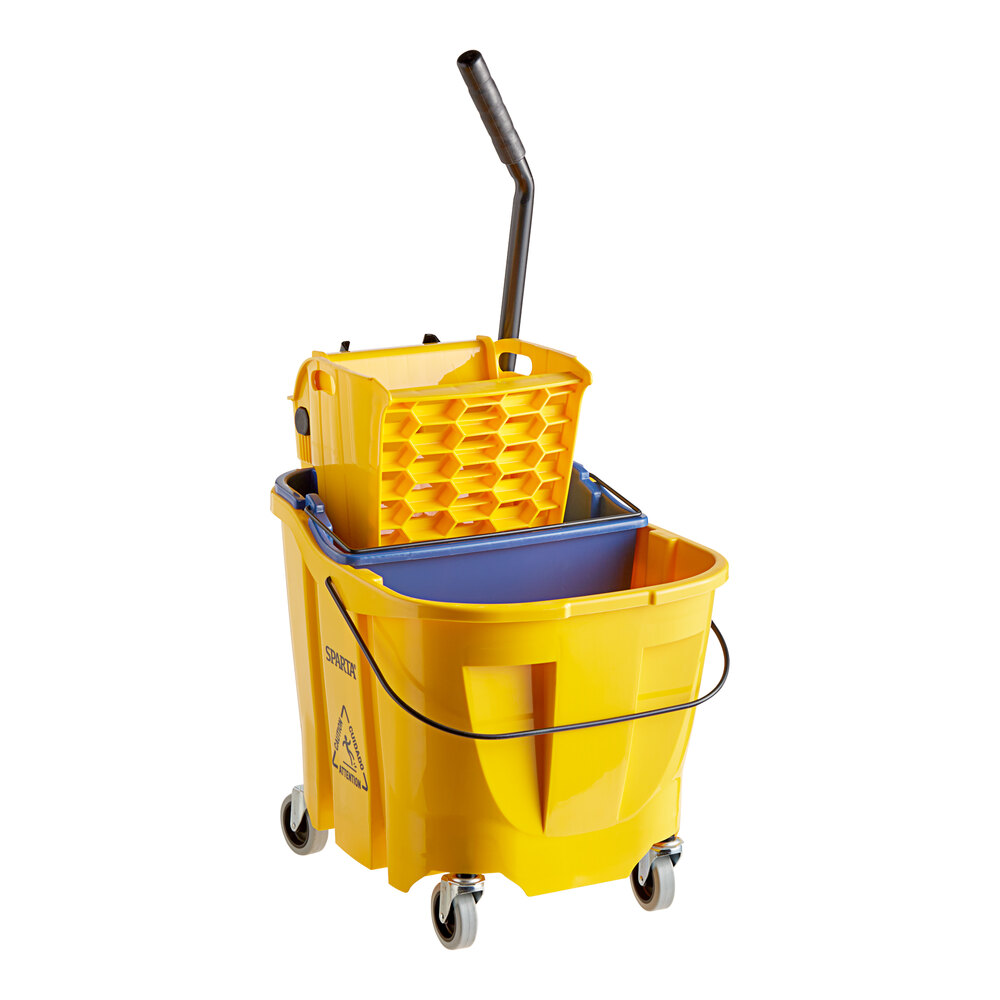 Carlisle OmniFit™ 9690404 35 Qt. Yellow Mop Bucket with Side Press Wringer and Soiled Water Insert