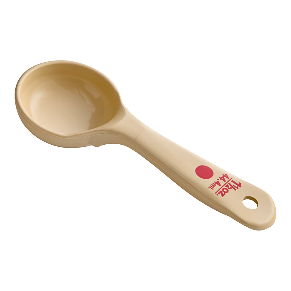 Carlisle 432206 Measure Misers 1.5 oz. Beige and Red Color Coding Polycarbonate Short Handle Solid Portion Spoon