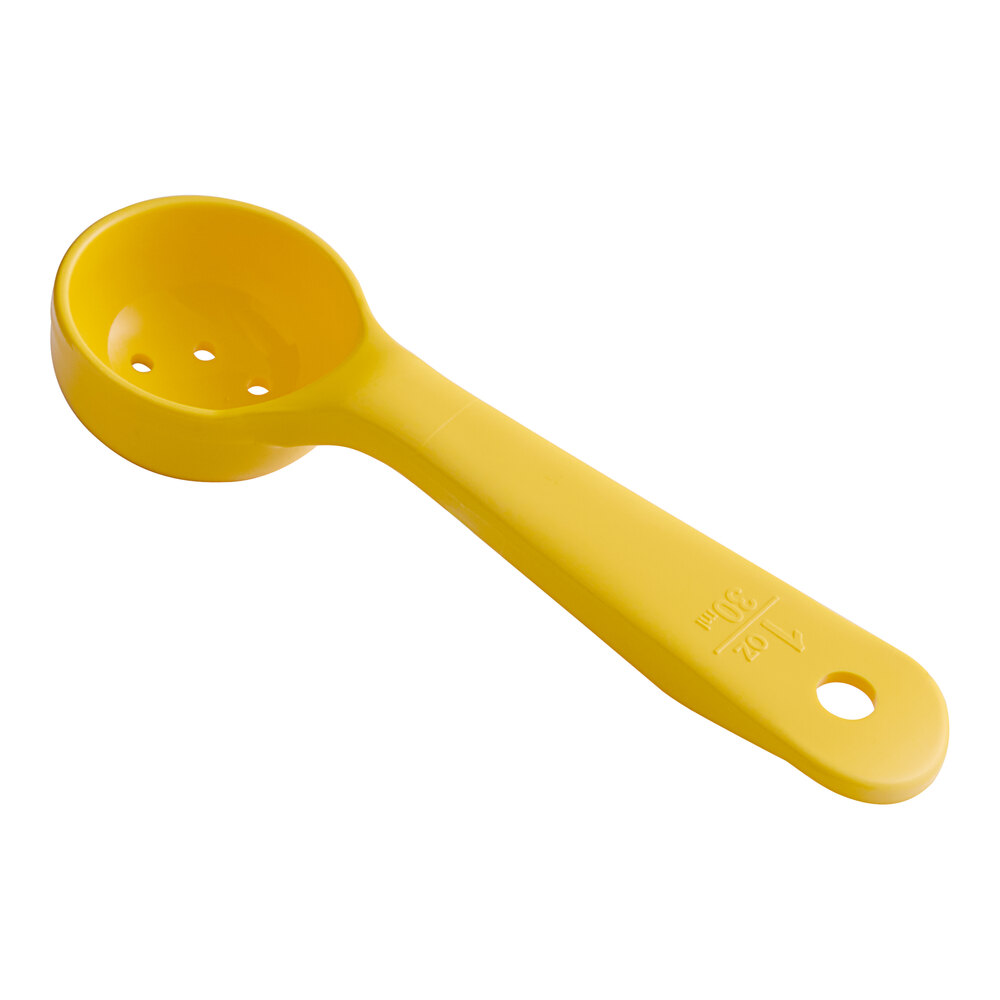 Carlisle 492304 Measure Misers 1 oz. Yellow Acetal Short Handle Perforated Portion Spoon