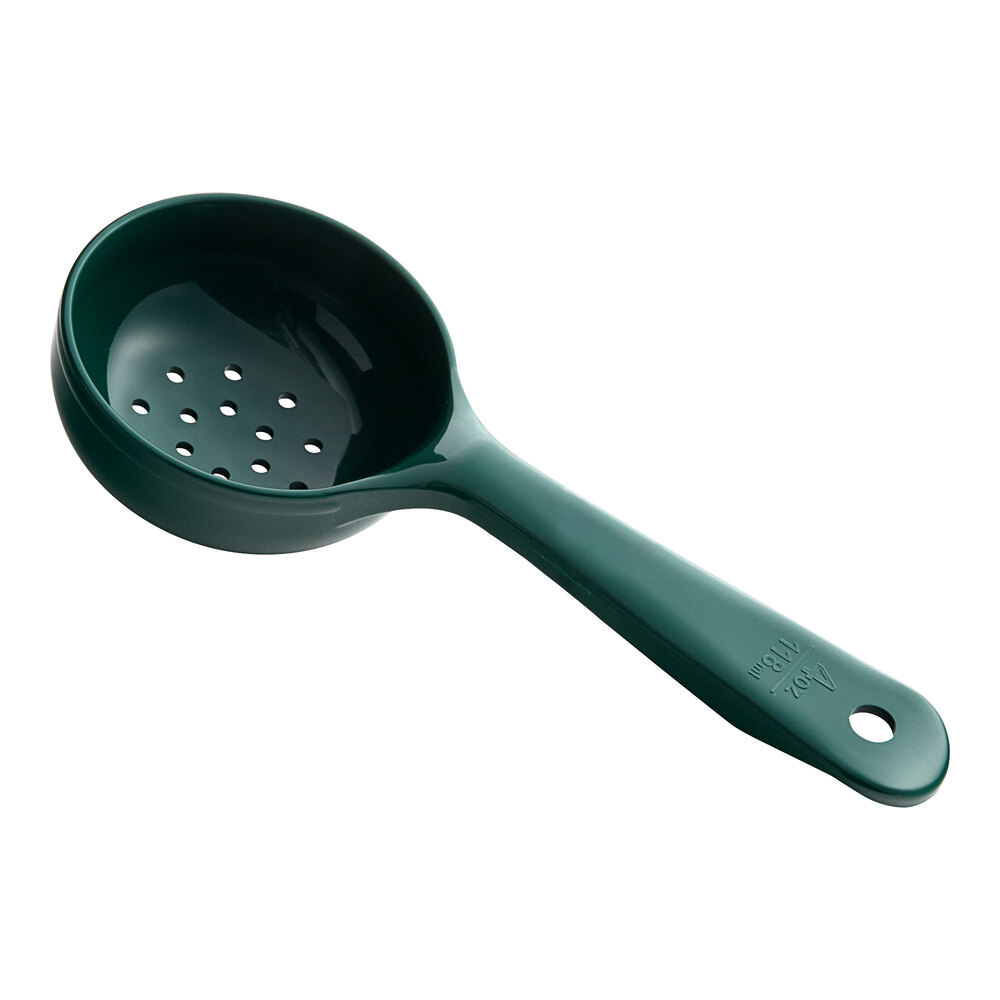 Carlisle 492908 Measure Misers 4 oz. Forest Green Acetal Short Handle Perforated Portion Spoon