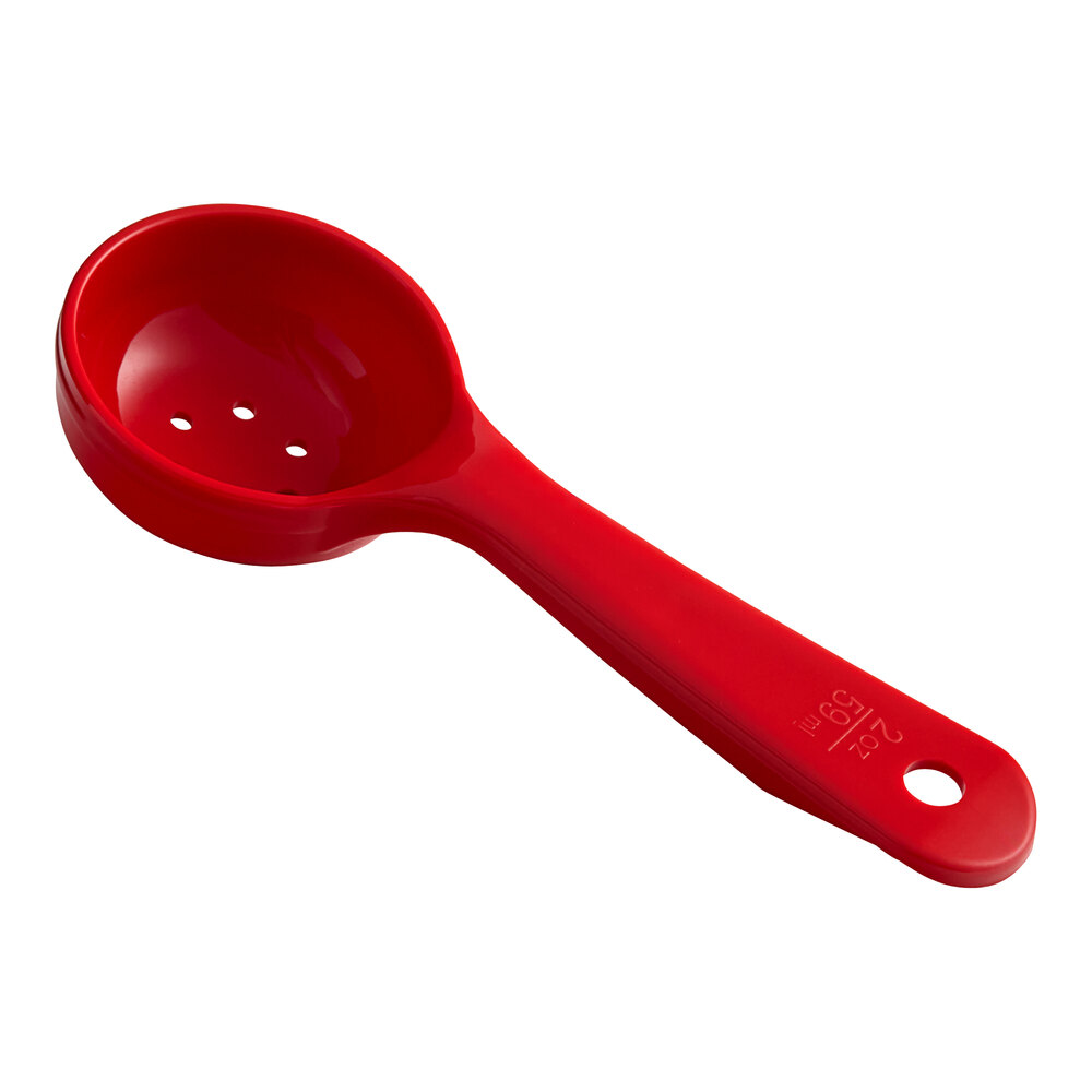 Carlisle 496205 Measure Misers 2 oz. Red Acetal Short Handle Perforated Portion Spoon