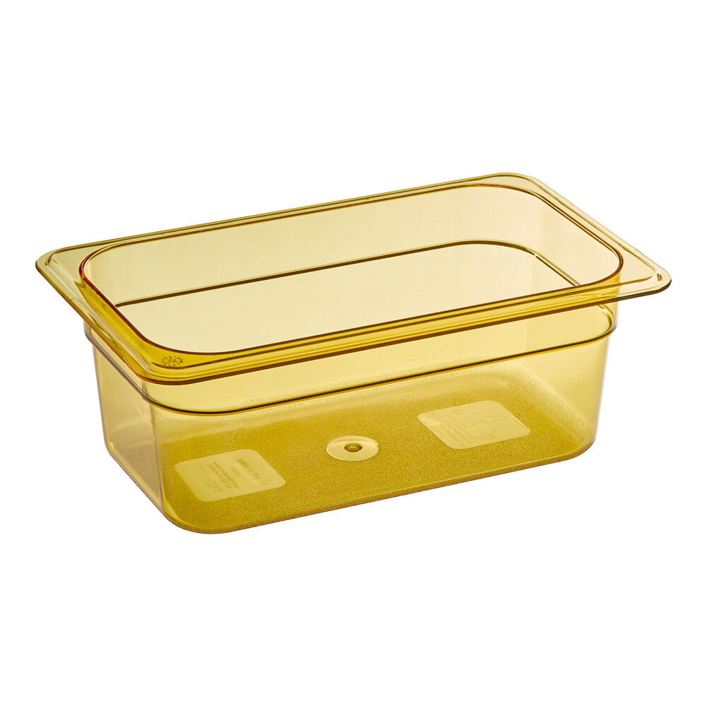 Carlisle 3088113 StorPlus 1/4 Size Amber High Heat Plastic Food Pan - 4" Deep