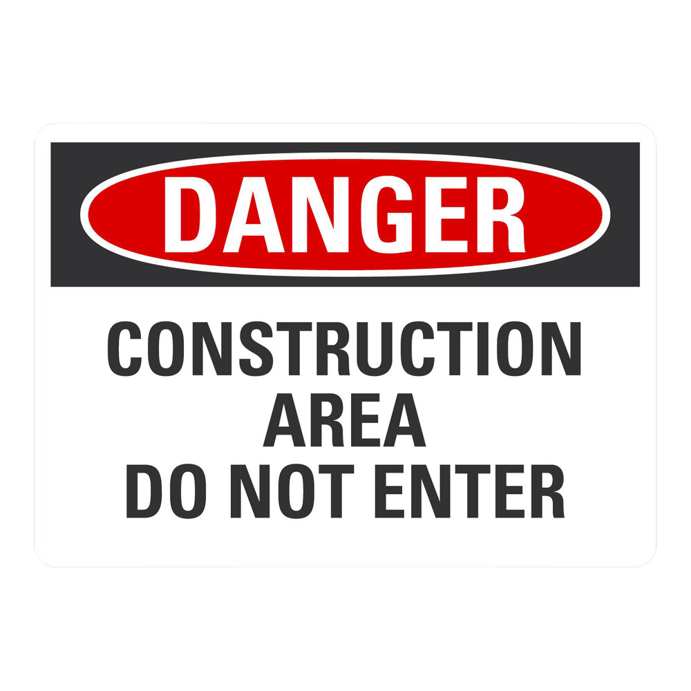 Lavex 10" x 7" Engineer-Grade Reflective Adhesive Vinyl "Danger / Construction Area / Do Not Enter" Safety Label