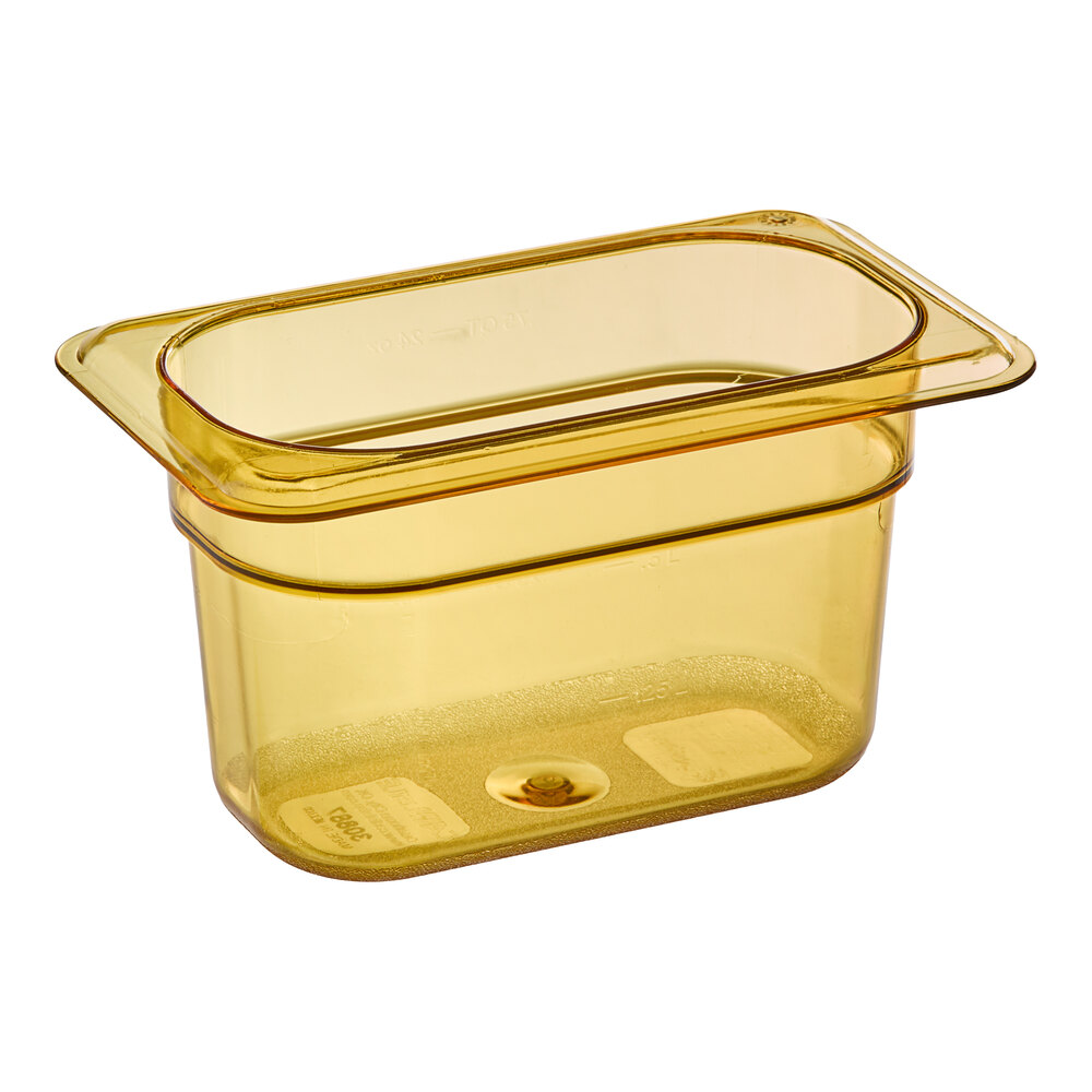 Carlisle 3088713 StorPlus 1/9 Size Amber High Heat Plastic Food Pan - 4" Deep
