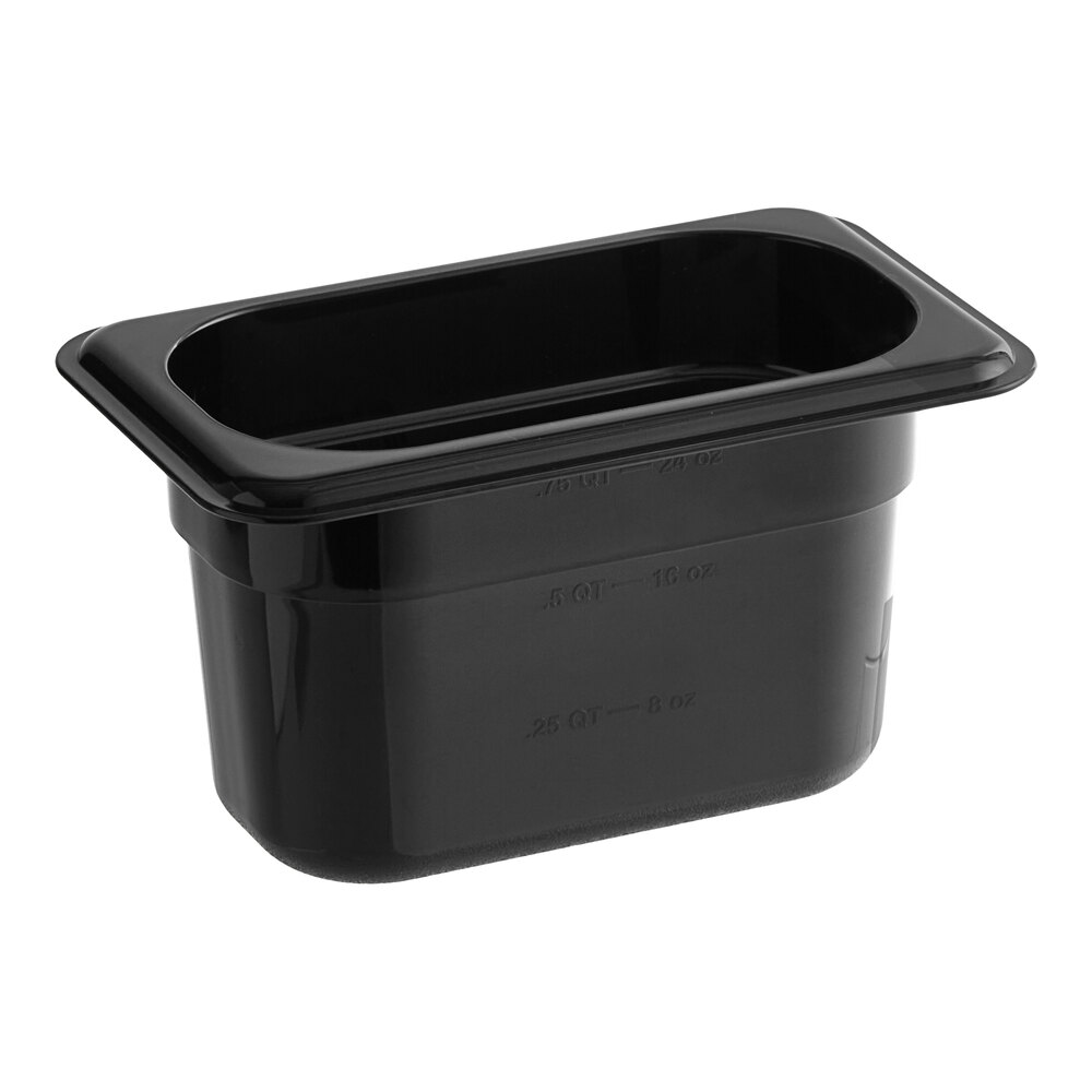Carlisle 3068703 StorPlus 1/9 Size Black Polycarbonate Food Pan - 4" Deep