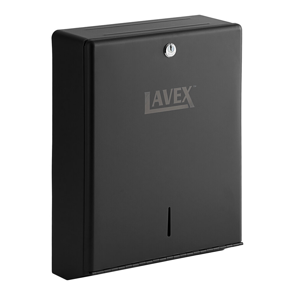 Lavex Matte Black Stainless Steel High-Capacity C-Fold / Multifold Surface-Mounted Paper Towel Dispenser