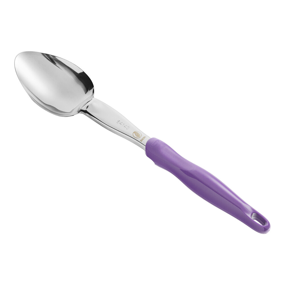 Vollrath 6414080 Jacob's Pride® 13 13/16" Heavy-Duty Solid Basting Spoon with Purple Allergen-Free Ergo Grip Handle