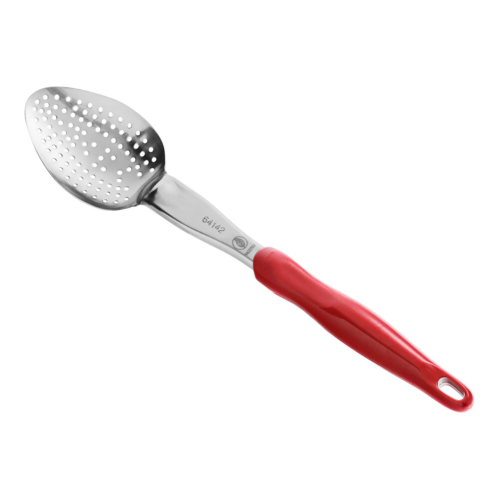 Vollrath 6414240 Jacob's Pride® 14" Heavy-Duty Perforated Basting Spoon with Red Ergo Grip Handle