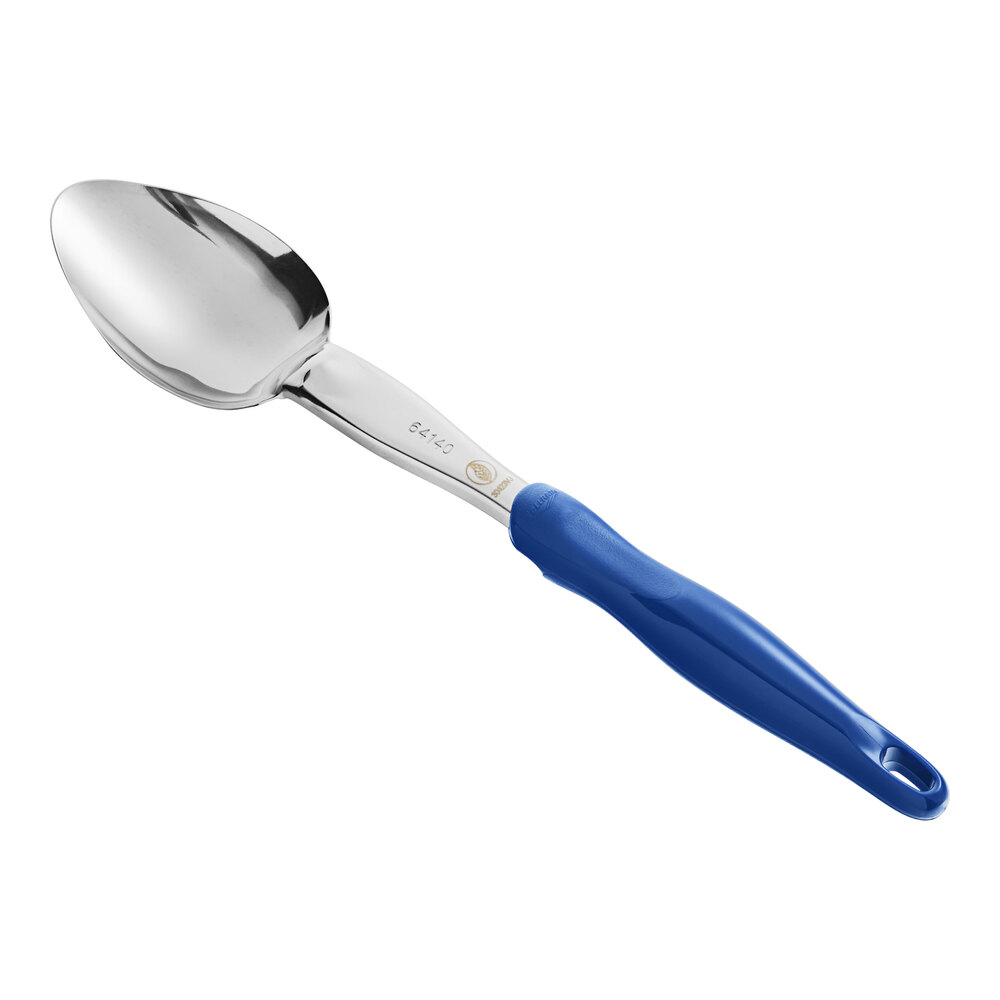 Vollrath 6414030 Jacob's Pride® 14" Heavy-Duty Solid Basting Spoon with Blue Ergo Grip Handle