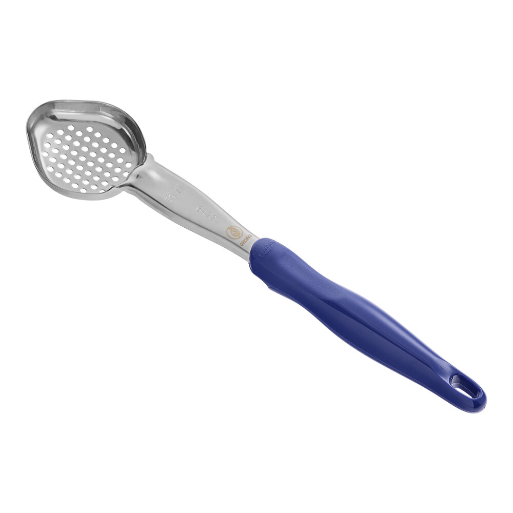 Vollrath 6422230 Jacob's Pride® 2 oz. Blue Perforated Oval Spoodle® Portion Spoon
