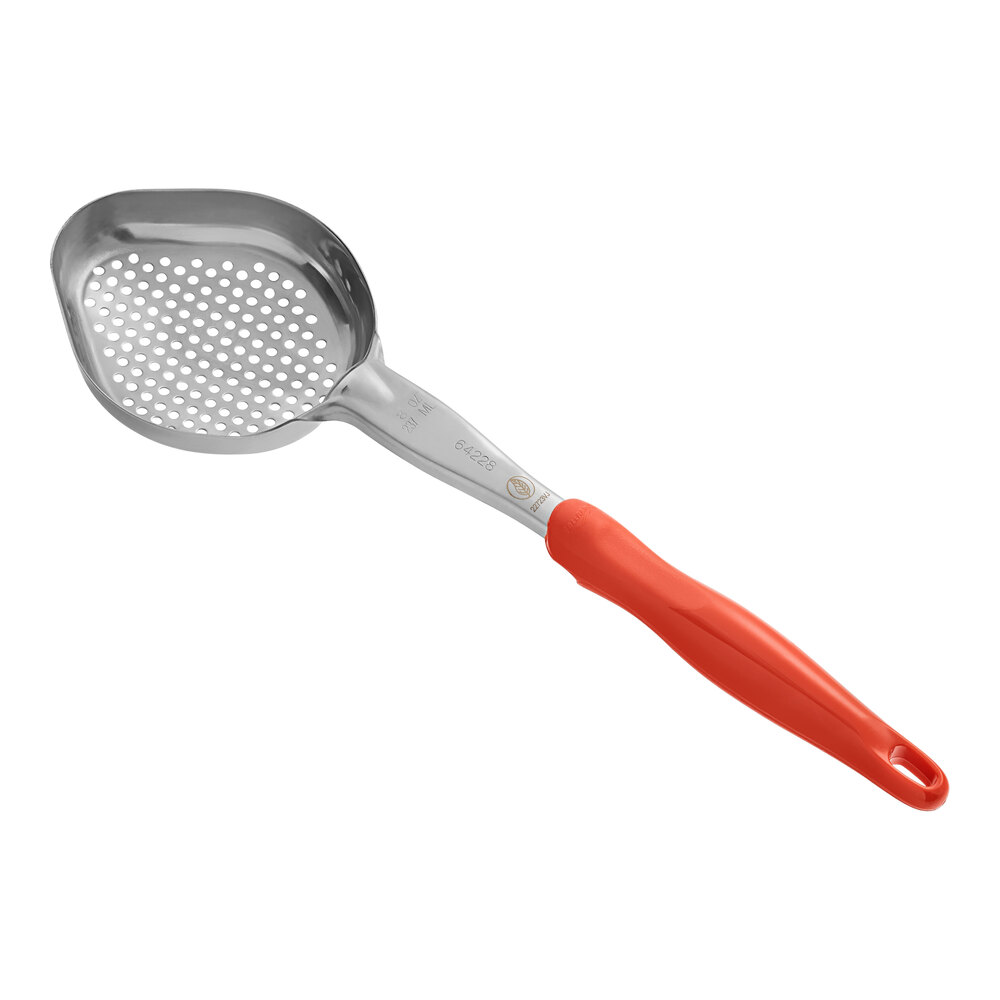 Vollrath 6422865 Jacob's Pride® 8 oz. Orange Perforated Oval Spoodle® Portion Spoon