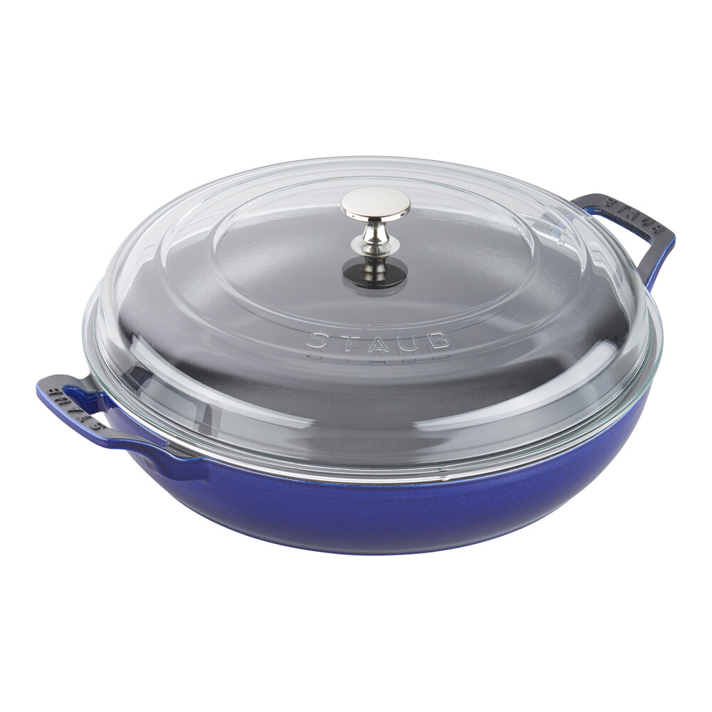 Staub 3.5 Qt. Dark Blue Enameled Cast Iron Brazier with Glass Lid 1003543