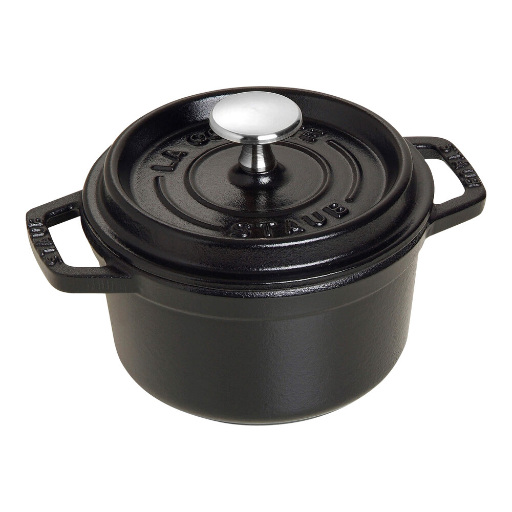 Staub 24 oz. Black Enameled Cast Iron Mini Dutch Oven 1004049