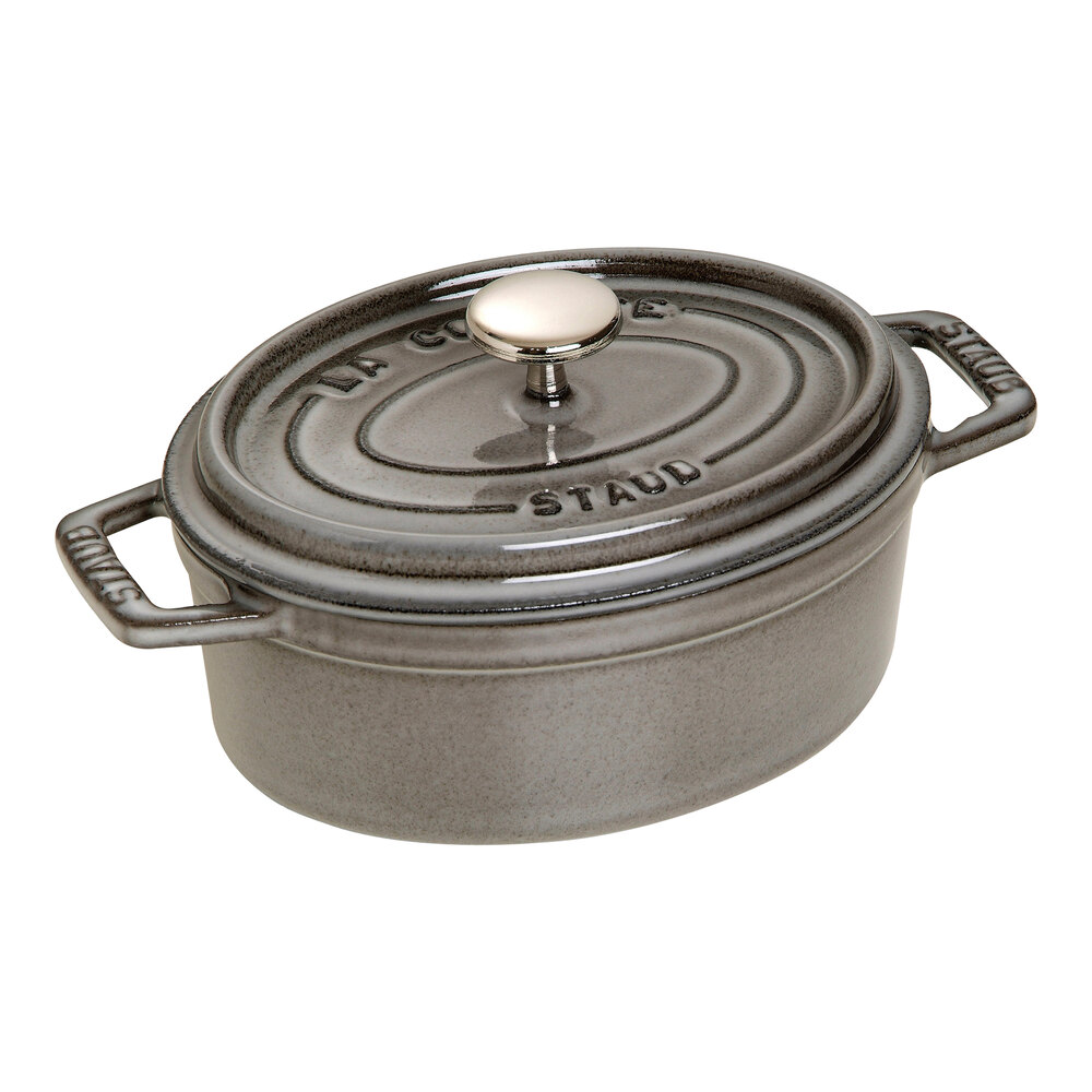 Staub 1 Qt. Graphite Gray Enameled Cast Iron Oval Dutch Oven 1004059