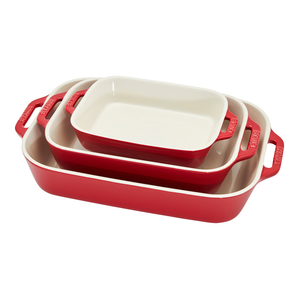 Staub 3-Piece Cherry Ceramic Rectangular Baking Dish Set