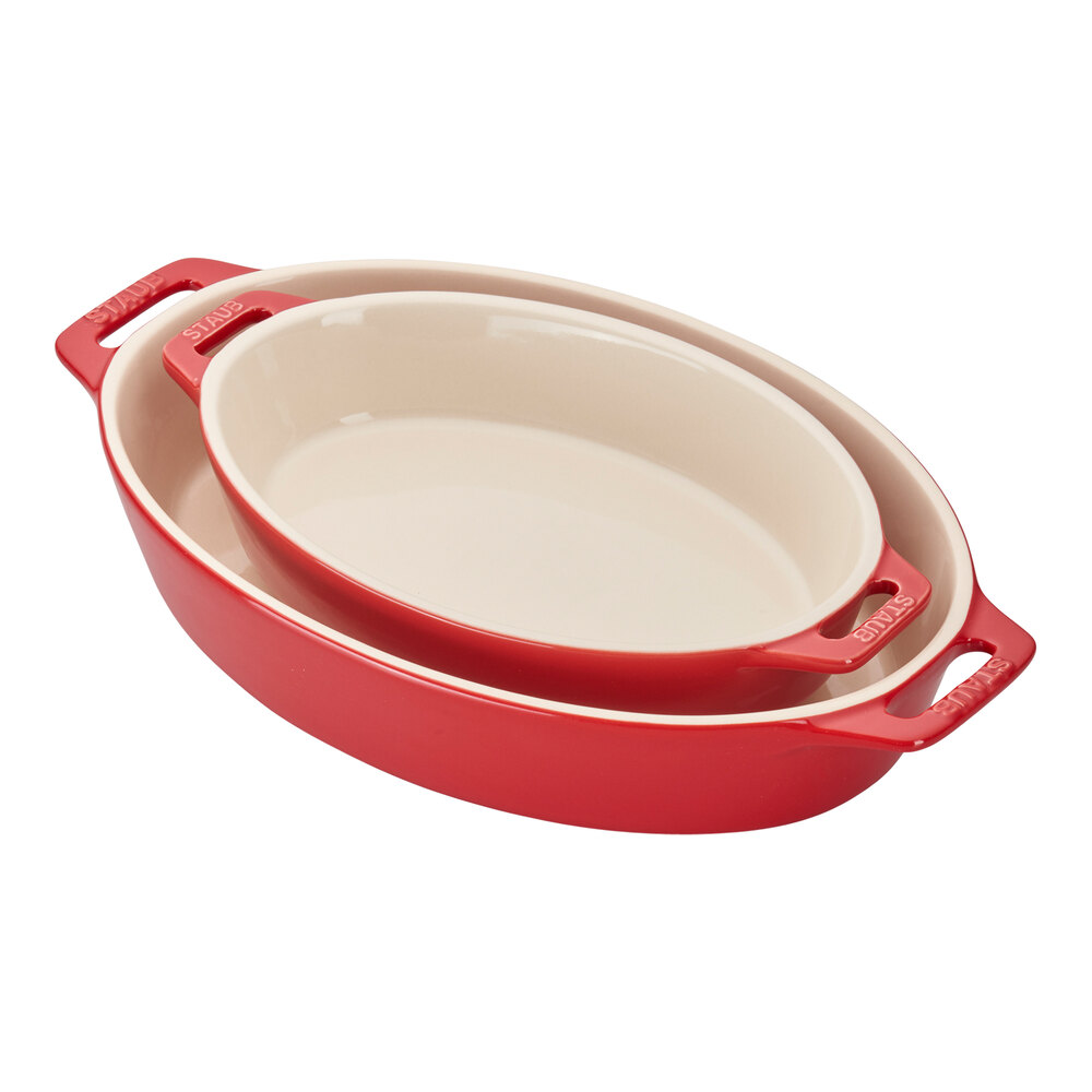 Staub 2-Piece Cherry Ceramic Oval Baking Dish Set