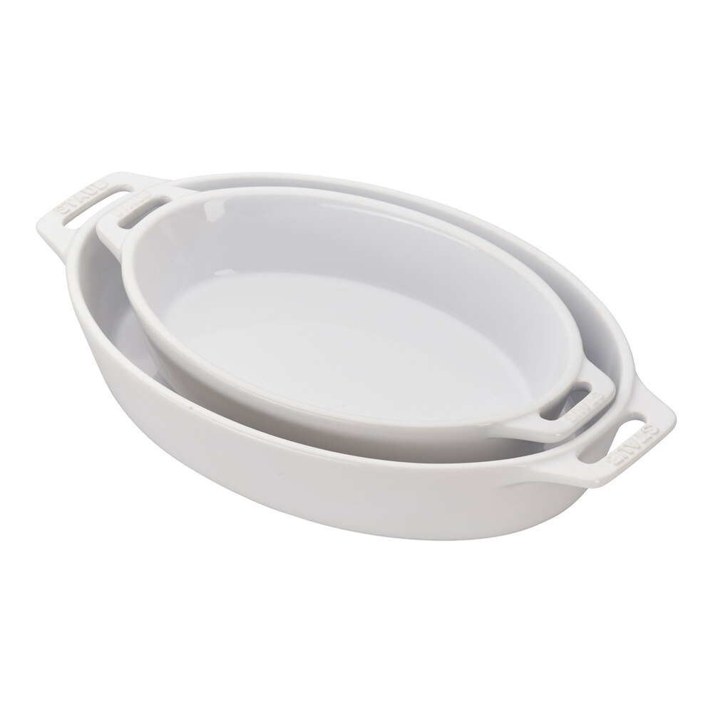 Staub 2-Piece White Ceramic Oval Baking Dish Set