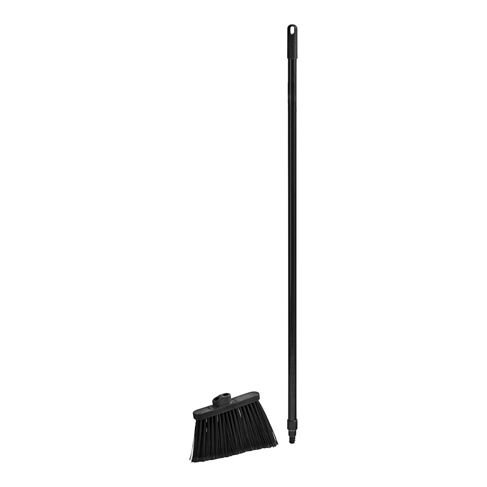 Lavex 12" Black Flagged Angled Broom with 2 Connection Threads and 48" Metal Handle