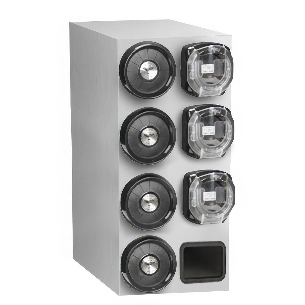 Vollrath K58838 Stainless Steel 4-Slot 8 - 44 oz. Countertop Cup Dispenser Cabinet with 3 LidSaver® 3 Dispensers and 1 Straw Pocket