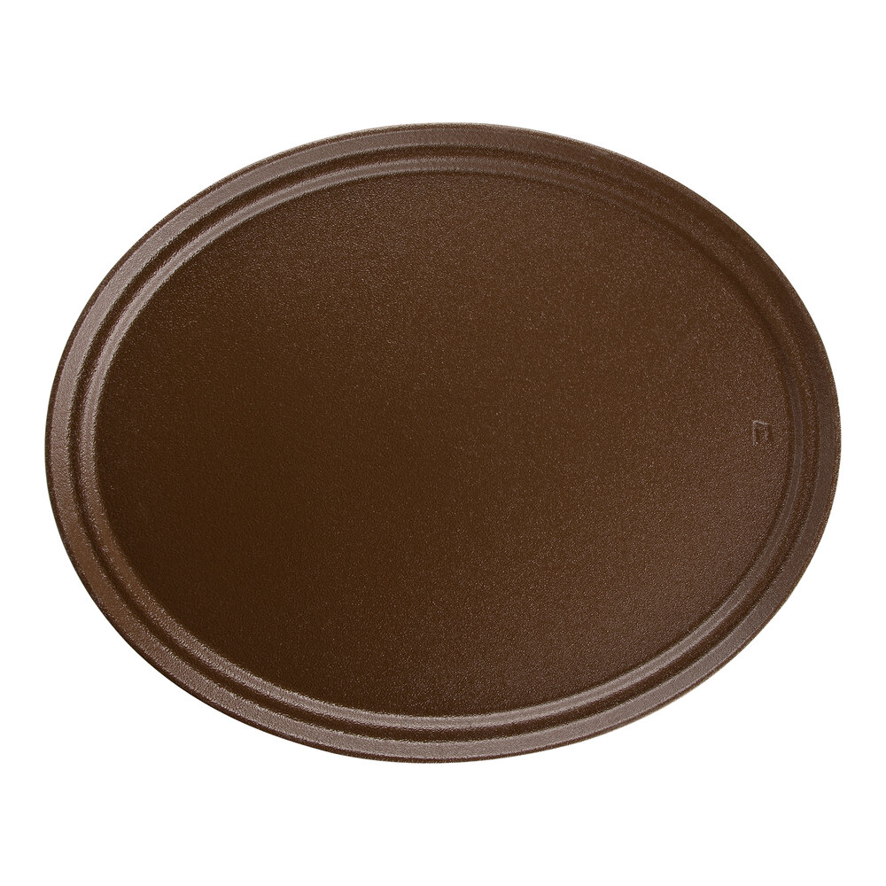 Carlisle 2500GR2076 24" x 19 1/2" Brown Griptite 2 Oval Non Skid Fiberglass Serving Tray