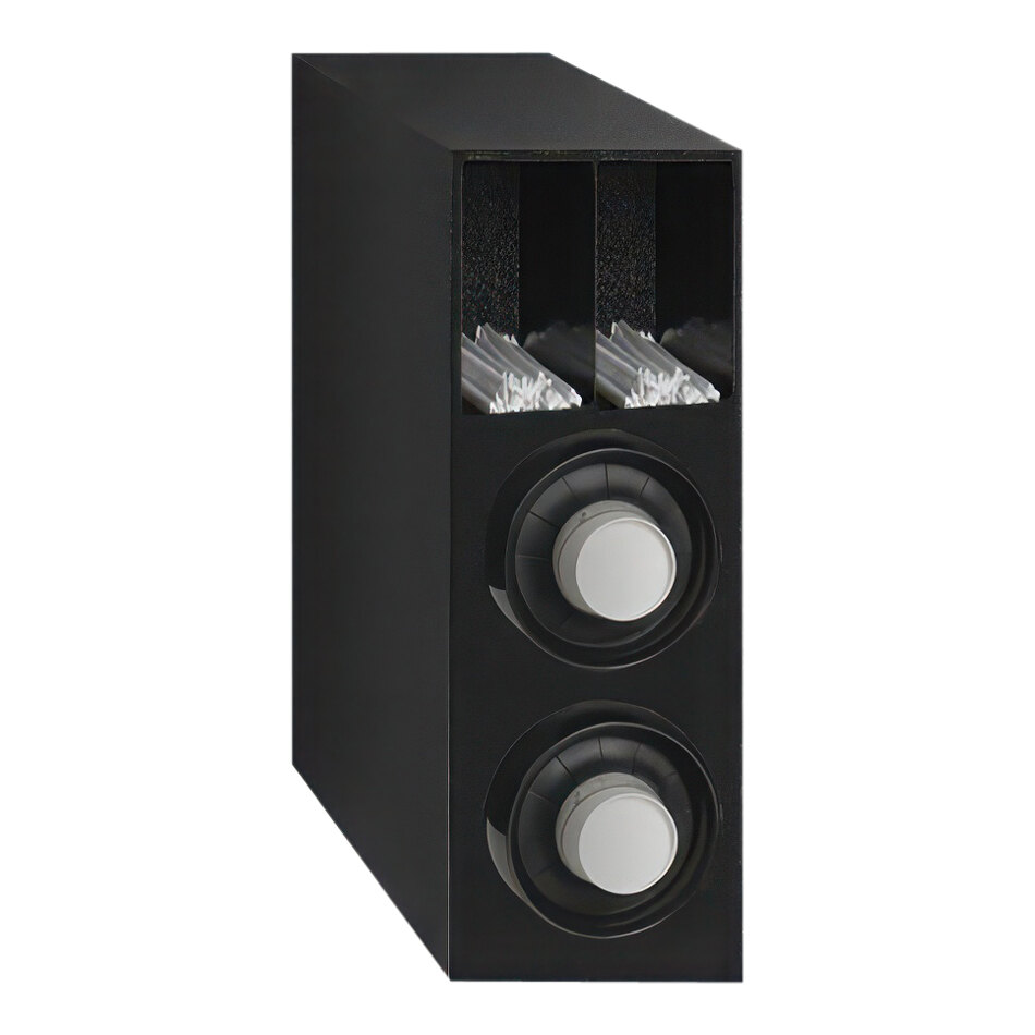 Vollrath 3V-CCS-A-A-S Black 2-Slot Vertical 8 - 44 oz. Countertop Cup Dispenser Cabinet with 1 Straw Pocket