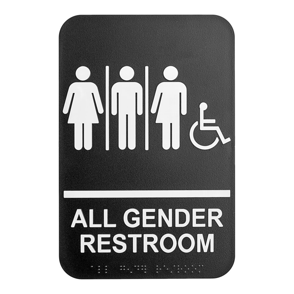 Lavex 9" x 6" Black / White Plastic All Gender Restroom Sign with Braille