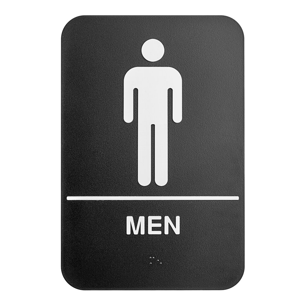 Lavex 9" x 6" Black / White Plastic Men's Restroom Sign with Braille