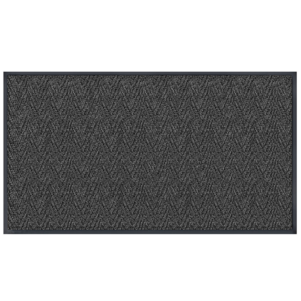 Lavex Chevron Rib 3' x 4' Charcoal Antimicrobial PET Fiber Indoor Entrance Mat - 3/8" Thick