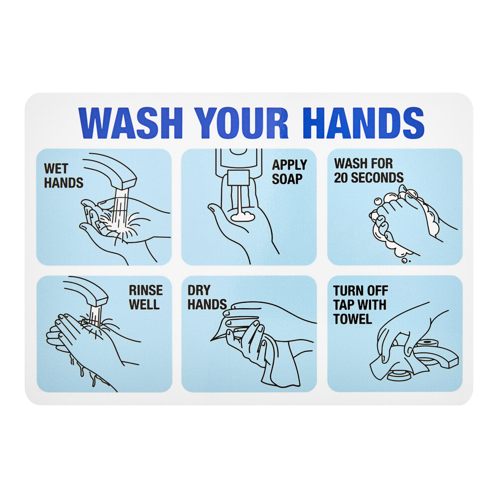 Lavex 10" x 7" White / Blue / Black Engineer-Grade Vinyl "Wash Your Hands" Safety Decal